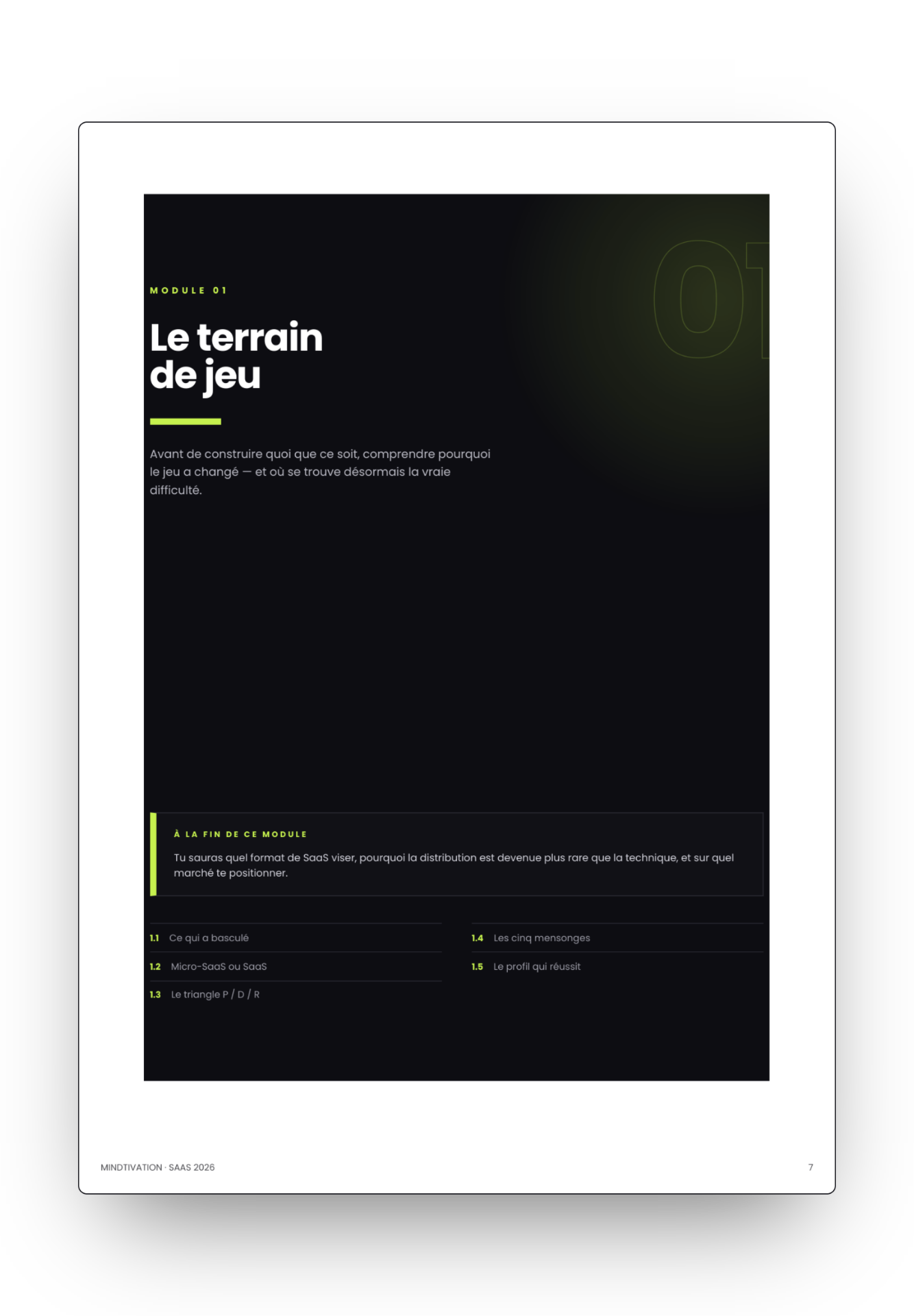 Page d'ouverture d'un module